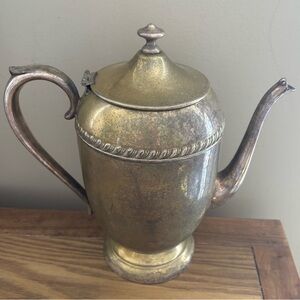 Vintage Silver Plate On Copper Pitcher/Teapot 8”x7.75”